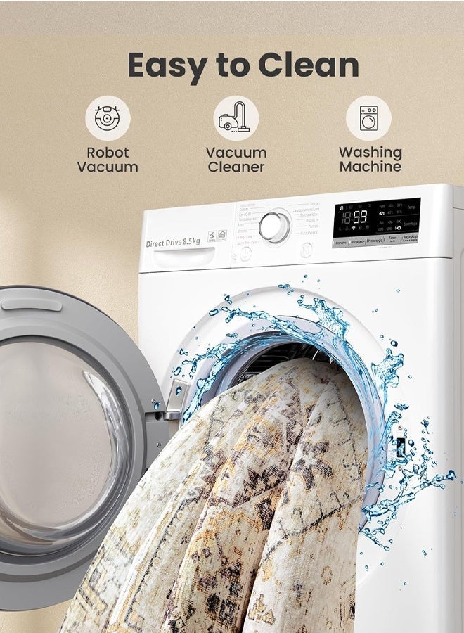 Optico Area Rugs for Living Room, Machine Washable Non Slip Vintage Rugs, Vintage Non-Slip Thin Large Size Beige Area Rug Low Pile Lightweight Chenille Print Rug for Bedroom, Dining Room, Home Office - Image 5